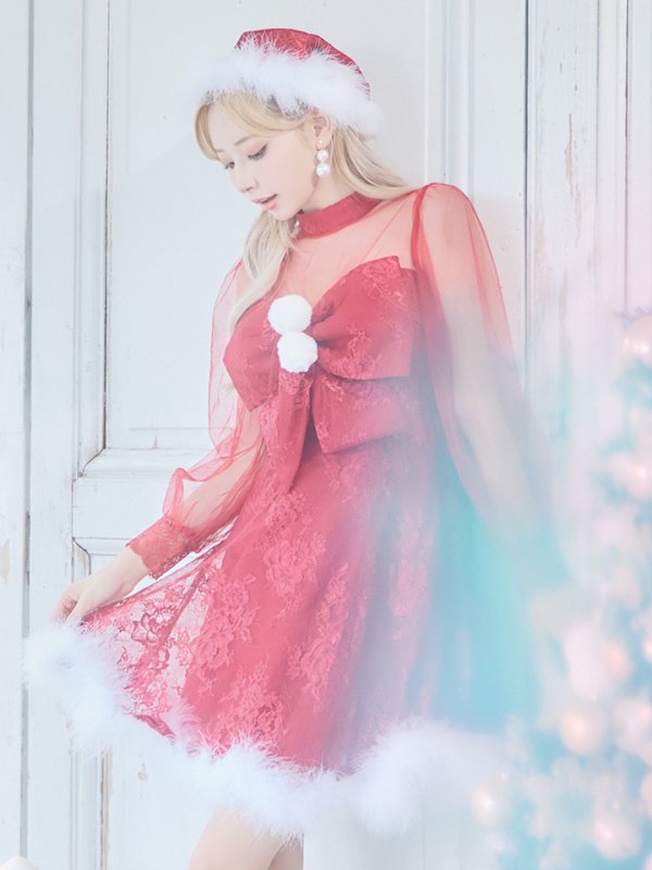 画像19: 【サンタセール！】【サンタコス3点セット】【S-XLサイズ/1カラー】チュールスリーブレースリボンサンタコスプレ[YMT] (19)