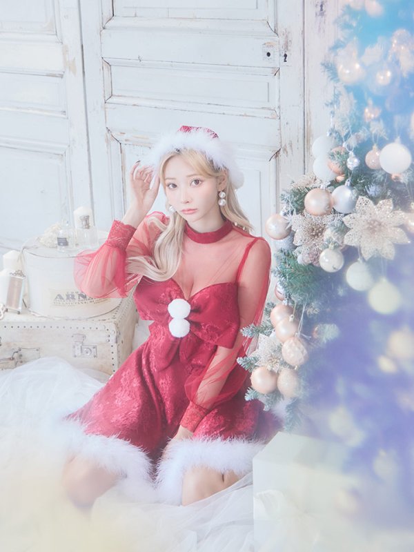 画像21: 【サンタセール！】【サンタコス3点セット】【S-XLサイズ/1カラー】チュールスリーブレースリボンサンタコスプレ[YMT] (21)