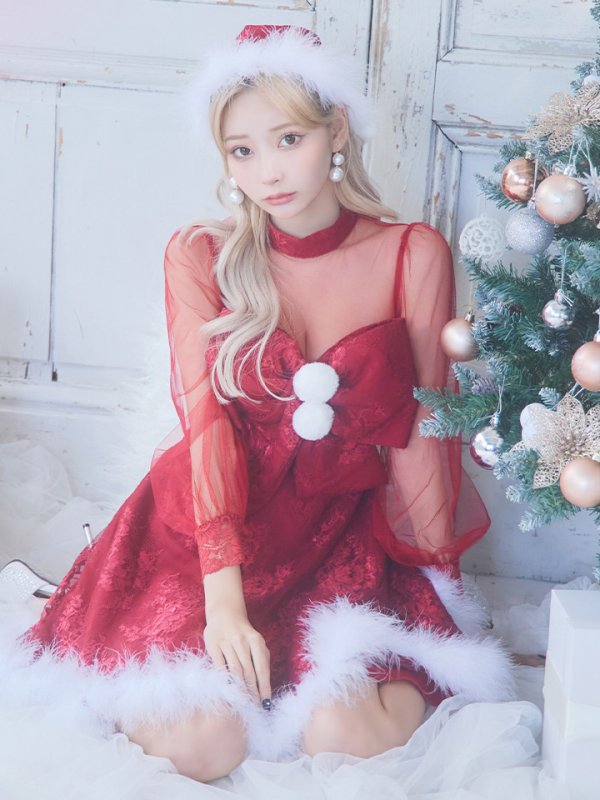 画像23: 【サンタセール！】【サンタコス3点セット】【S-XLサイズ/1カラー】チュールスリーブレースリボンサンタコスプレ[YMT] (23)