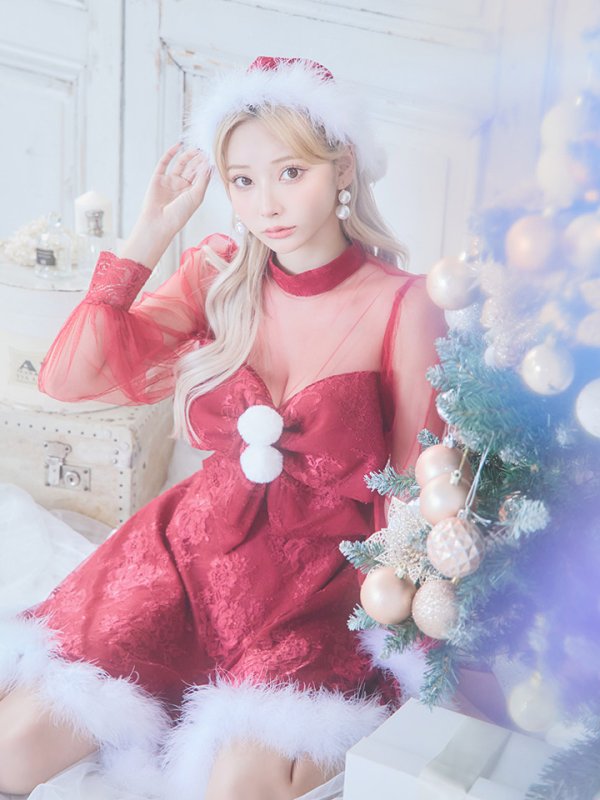 画像24: 【サンタセール！】【サンタコス3点セット】【S-XLサイズ/1カラー】チュールスリーブレースリボンサンタコスプレ[YMT] (24)