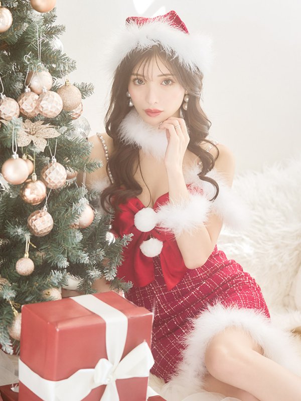 画像6: 【サンタセール！】【サンタコス 5点セット】【XS-Mサイズ/1カラー】リボンキャミソールタイトツイードサンタコスプレ[YMT] (6)