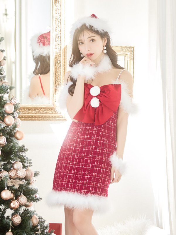 画像12: 【サンタセール！】【サンタコス 5点セット】【XS-Mサイズ/1カラー】リボンキャミソールタイトツイードサンタコスプレ[YMT] (12)