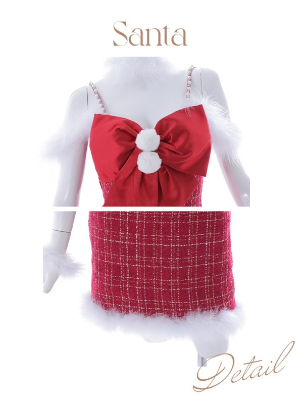 画像19: 【サンタセール！】【サンタコス 5点セット】【XS-Mサイズ/1カラー】リボンキャミソールタイトツイードサンタコスプレ[YMT] (19)