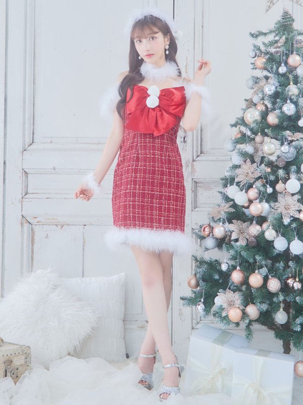 画像5: 【サンタセール！】【サンタコス 5点セット】【XS-Mサイズ/1カラー】リボンキャミソールタイトツイードサンタコスプレ[YMT] (5)