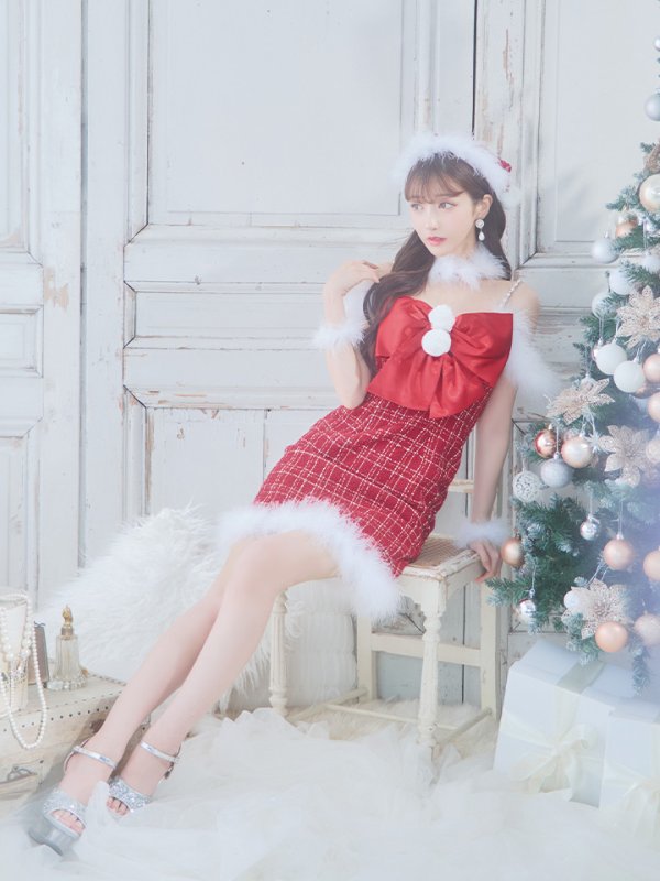 画像6: 【サンタセール！】【サンタコス 5点セット】【XS-Mサイズ/1カラー】リボンキャミソールタイトツイードサンタコスプレ[YMT] (6)
