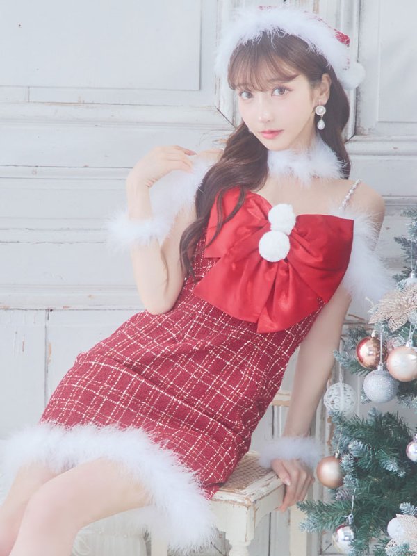 画像8: 【サンタセール！】【サンタコス 5点セット】【XS-Mサイズ/1カラー】リボンキャミソールタイトツイードサンタコスプレ[YMT] (8)
