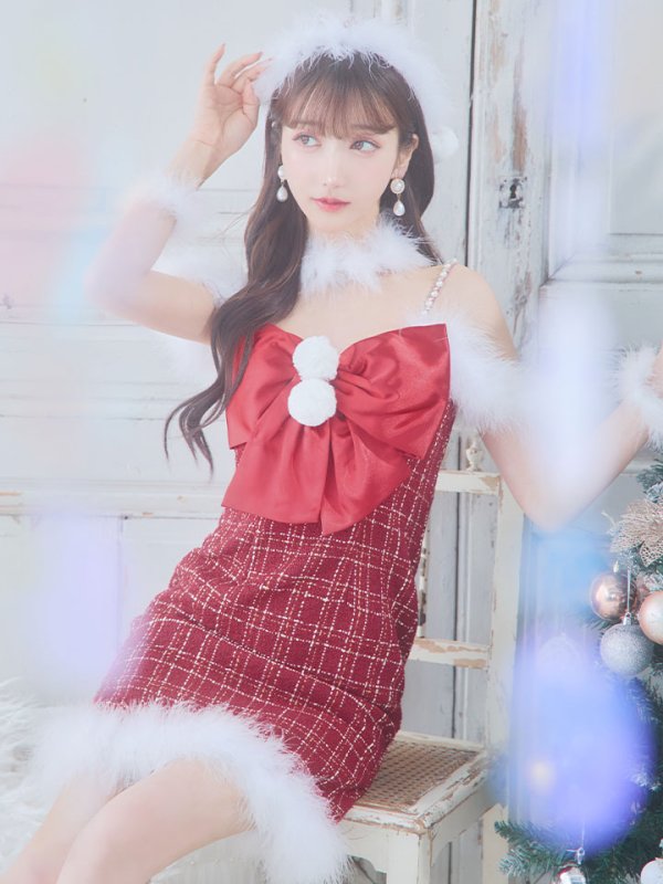 画像9: 【サンタセール！】【サンタコス 5点セット】【XS-Mサイズ/1カラー】リボンキャミソールタイトツイードサンタコスプレ[YMT] (9)