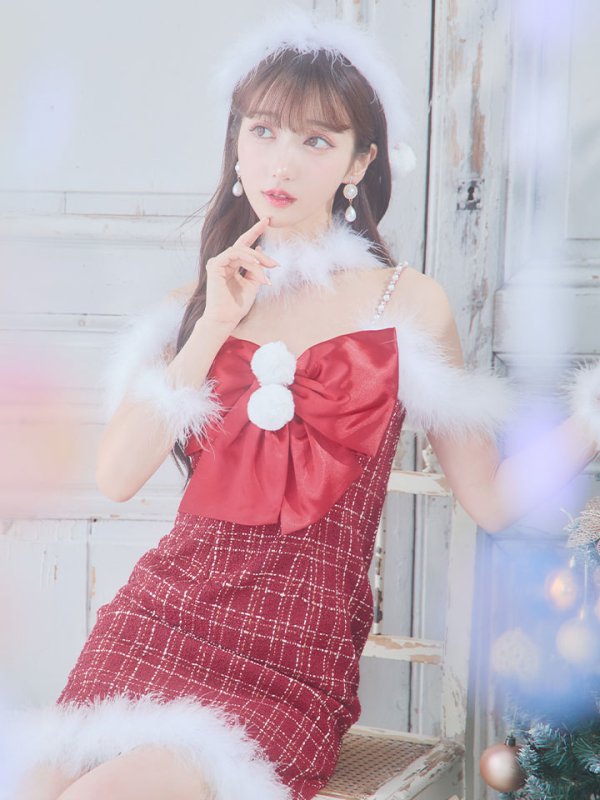 画像11: 【サンタセール！】【サンタコス 5点セット】【XS-Mサイズ/1カラー】リボンキャミソールタイトツイードサンタコスプレ[YMT] (11)