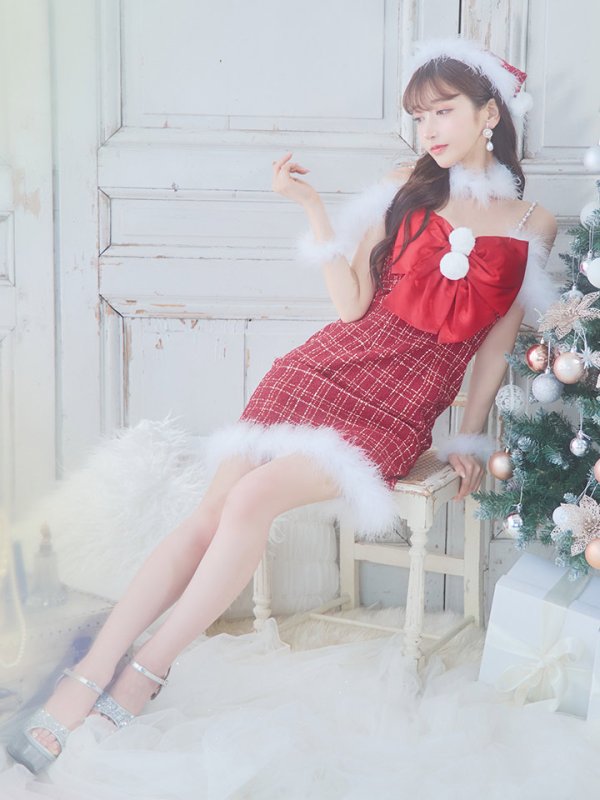 画像12: 【サンタセール！】【サンタコス 5点セット】【XS-Mサイズ/1カラー】リボンキャミソールタイトツイードサンタコスプレ[YMT] (12)