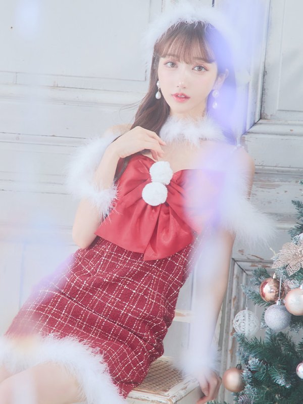 画像13: 【サンタセール！】【サンタコス 5点セット】【XS-Mサイズ/1カラー】リボンキャミソールタイトツイードサンタコスプレ[YMT] (13)