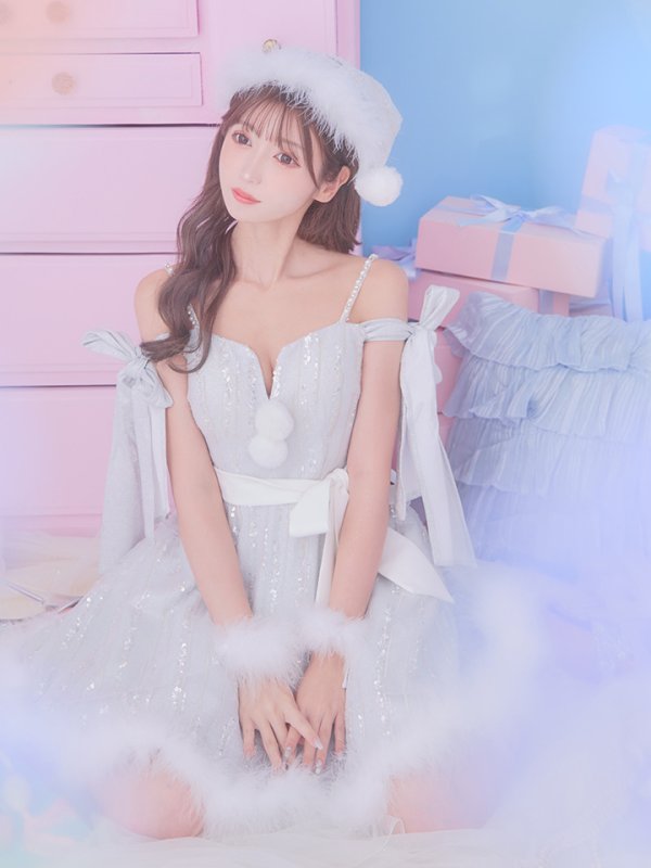 画像10: 【ノベルティ対象】【サンタセール！】【サンタコス 5点セット】【S-Lサイズ/1カラー】スパンコールフレアサンタコスプレ[YMT] (10)