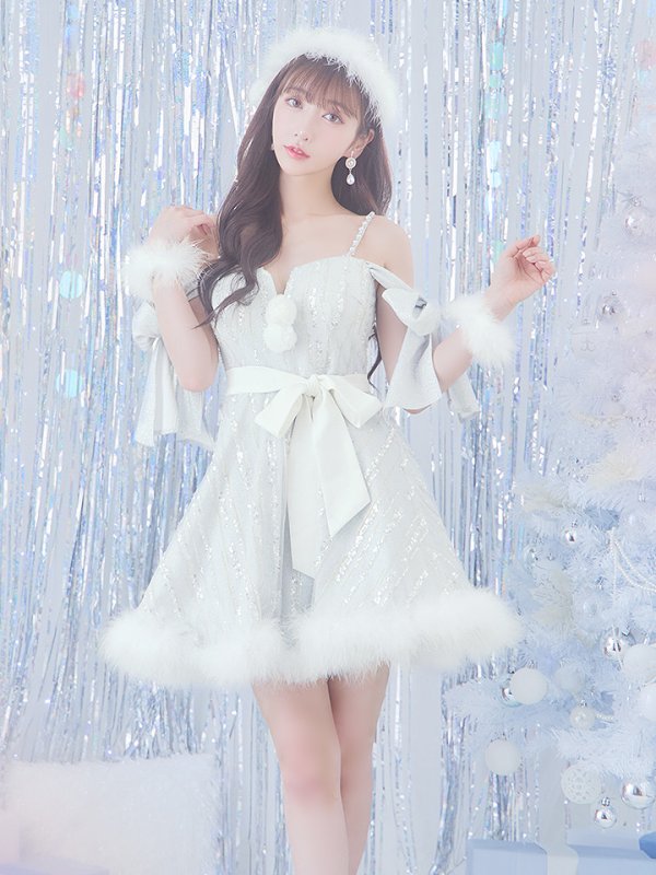 画像2: 【ノベルティ対象】【サンタセール！】【サンタコス 5点セット】【S-Lサイズ/1カラー】スパンコールフレアサンタコスプレ[YMT] (2)