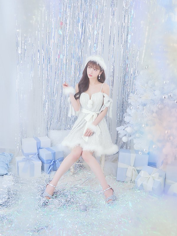 画像6: 【ノベルティ対象】【サンタセール！】【サンタコス 5点セット】【S-Lサイズ/1カラー】スパンコールフレアサンタコスプレ[YMT] (6)