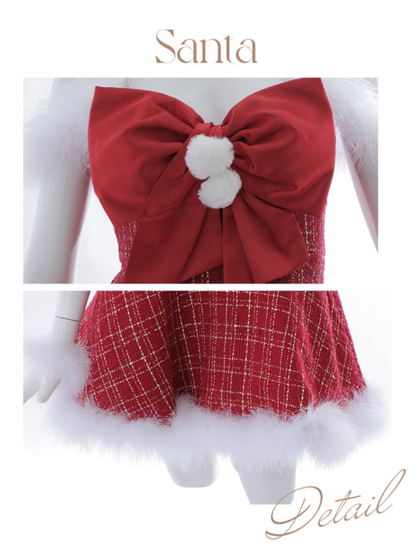 画像22: 【ノベルティ対象】【即日発送！】【サンタコス 5点セット】【S-XLサイズ/1カラー】リボンキャミソールフレアツイードサンタコスプレ[YMT] (22)
