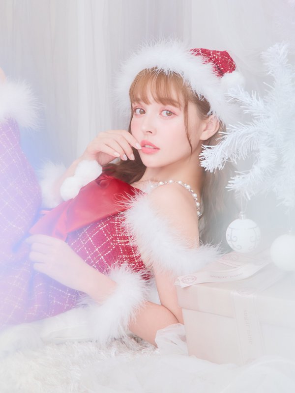 画像16: 【ノベルティ対象】【即日発送！】【サンタコス 5点セット】【S-XLサイズ/1カラー】リボンキャミソールフレアツイードサンタコスプレ[YMT] (16)