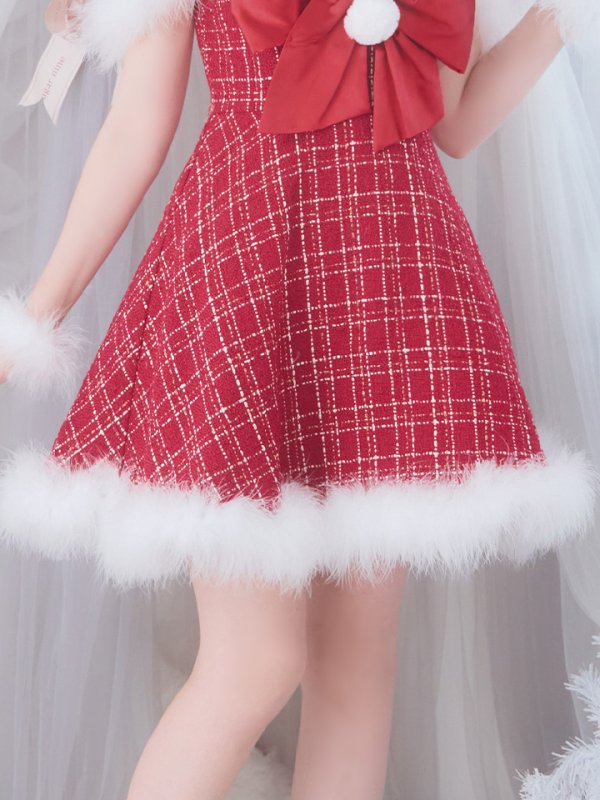 画像20: 【ノベルティ対象】【即日発送！】【サンタコス 5点セット】【S-XLサイズ/1カラー】リボンキャミソールフレアツイードサンタコスプレ[YMT] (20)