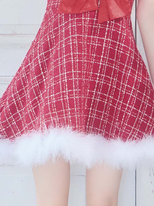 画像17: 【ノベルティ対象】【即日発送！】【サンタコス 5点セット】【S-XLサイズ/1カラー】リボンキャミソールフレアツイードサンタコスプレ[YMT] (17)