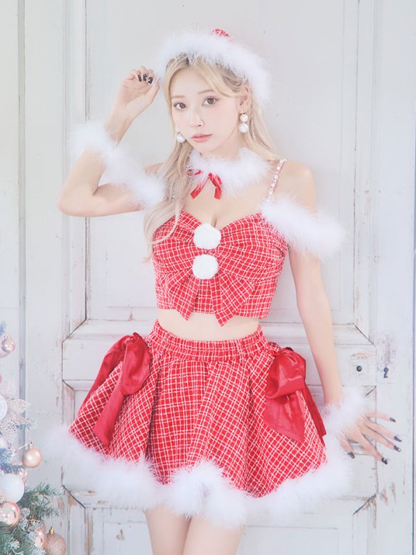 画像4: 【サンタセール！】【サンタコス 6点セット】【XS-Mサイズ/1カラー】リボンモチーフセットアップフレアサンタコスプレ[YMT] (4)