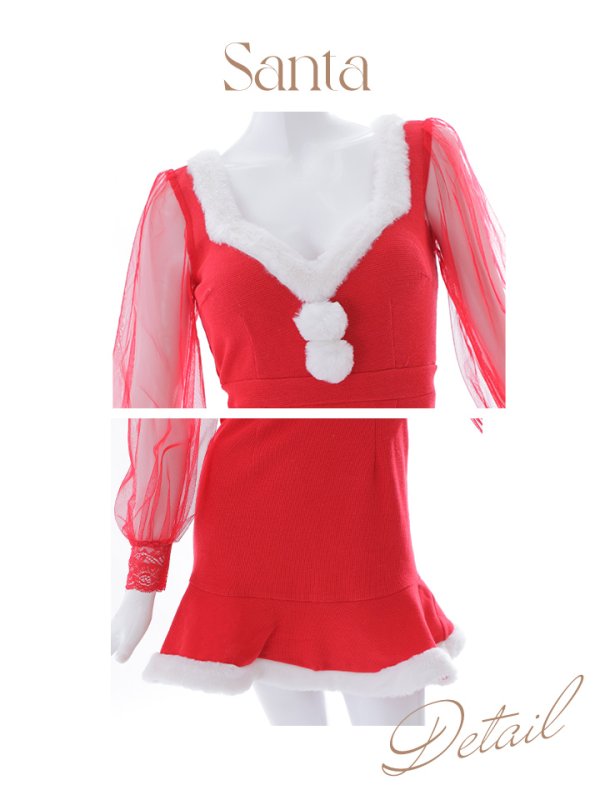 画像19: 【サンタセール！】【サンタコス 3点セット】【S-XLサイズ/1カラー】ワッフル生地長袖ドレスサンタ[YMT] (19)