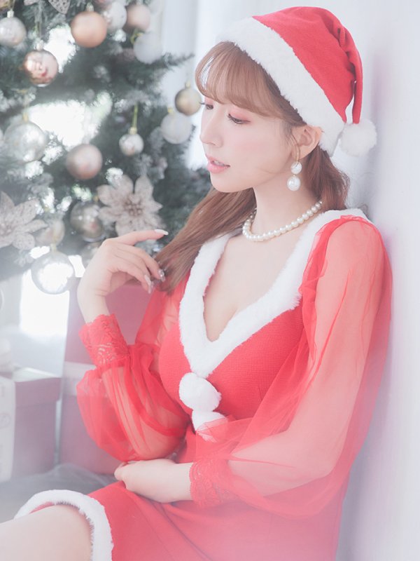 画像10: 【サンタセール！】【サンタコス 3点セット】【S-XLサイズ/1カラー】ワッフル生地長袖ドレスサンタ[YMT] (10)