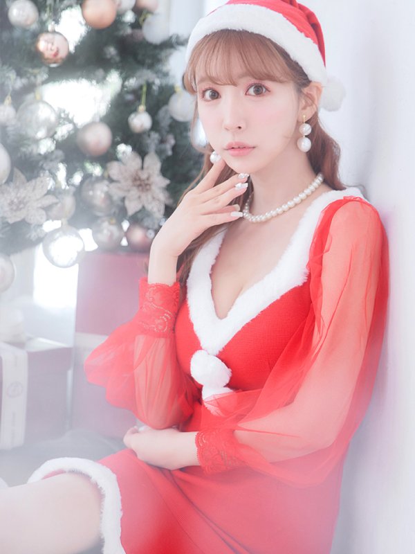 画像12: 【サンタセール！】【サンタコス 3点セット】【S-XLサイズ/1カラー】ワッフル生地長袖ドレスサンタ[YMT] (12)