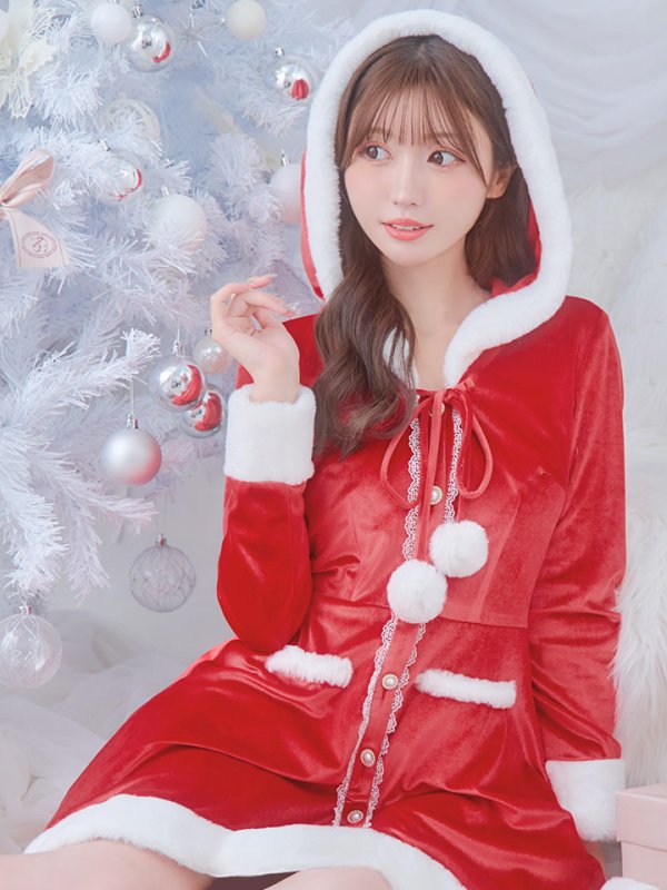 画像9: 即日発送!【サンタコス 1点セット】【S-Lサイズ/1カラー】ワンピースコート風サンタ[YMT] (9)