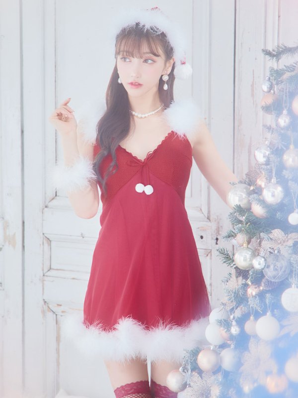 画像4: 【サンタセール！】【サンタコス 5点セット】【S-Lサイズ/1カラー】ベビードールサンタコスプレ[YMT] (4)