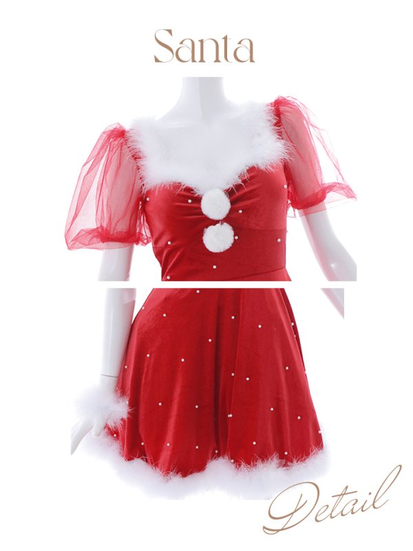 画像19: 【サンタセール！】【サンタコス 4点セット】【S-Lサイズ/1カラー】ベロアパールフレアスカートサンタコスプレ[YMT] (19)
