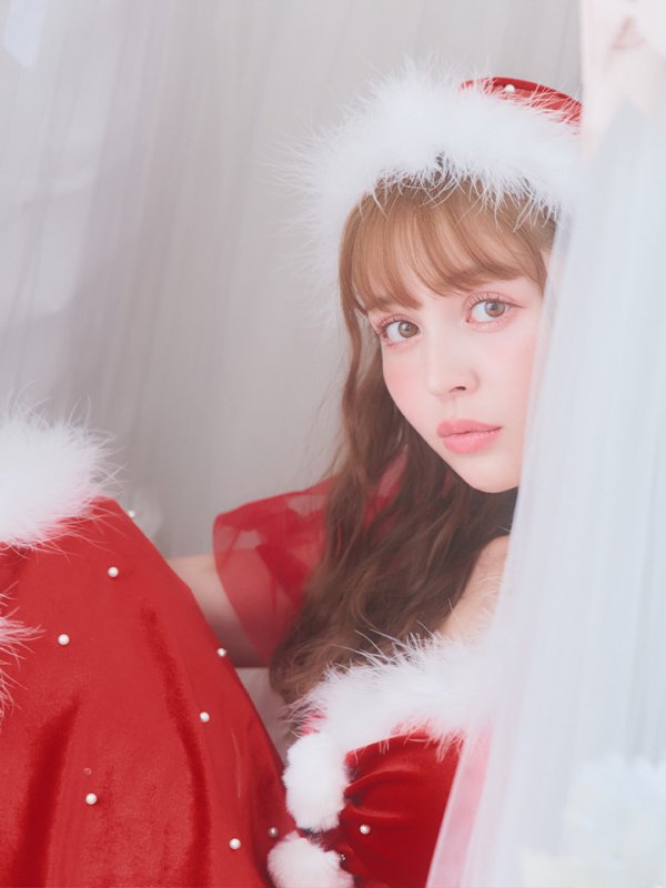 画像6: 【サンタセール！】【サンタコス 4点セット】【S-Lサイズ/1カラー】ベロアパールフレアスカートサンタコスプレ[YMT] (6)