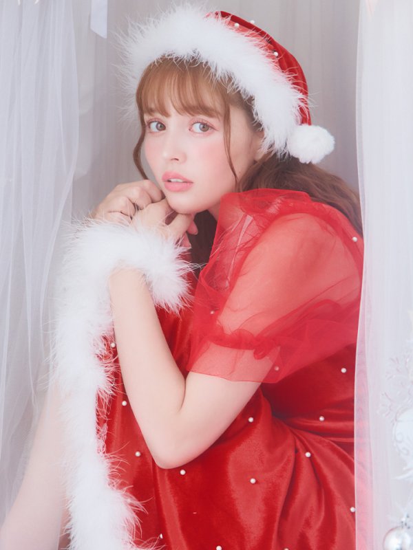 画像7: 【サンタセール！】【サンタコス 4点セット】【S-Lサイズ/1カラー】ベロアパールフレアスカートサンタコスプレ[YMT] (7)