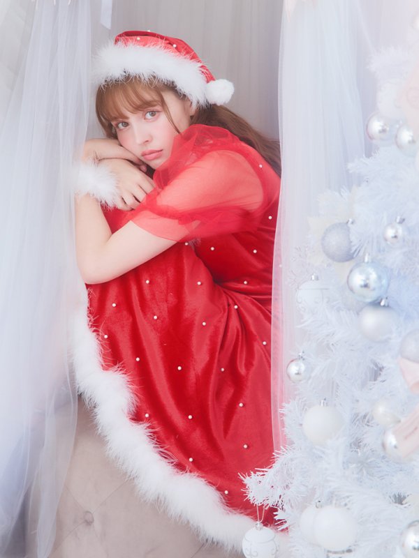 画像11: 【サンタセール！】【サンタコス 4点セット】【S-Lサイズ/1カラー】ベロアパールフレアスカートサンタコスプレ[YMT] (11)