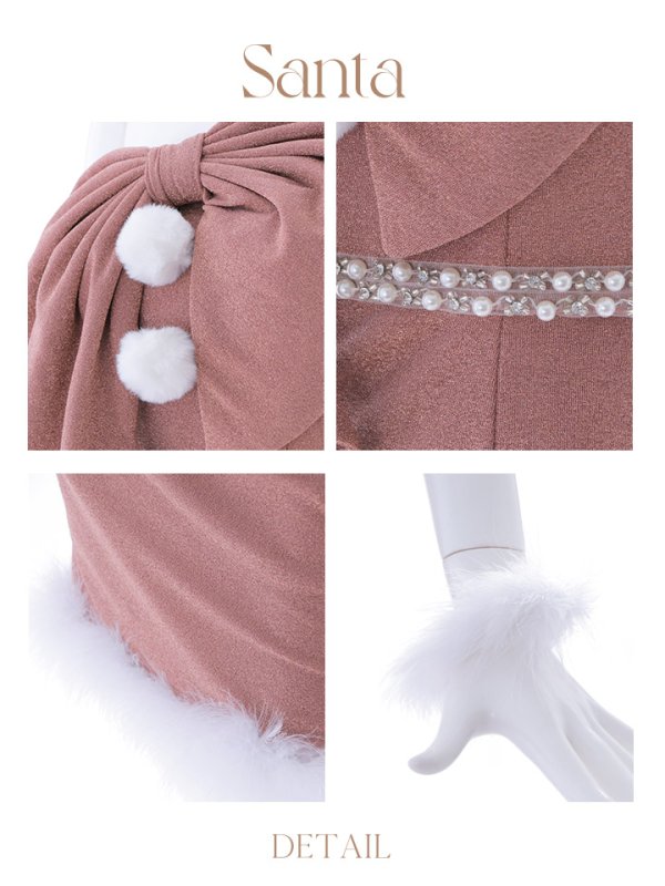 画像36: 即日発送!【サンタコス4点セット】【S-Lサイズ/1カラー】ワンショルダーリボンラメサンタコスプレ[OF04] (36)