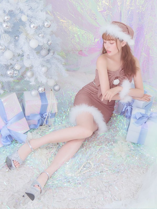 画像24: 即日発送!【サンタコス4点セット】【S-Lサイズ/1カラー】ワンショルダーリボンラメサンタコスプレ[OF04] (24)