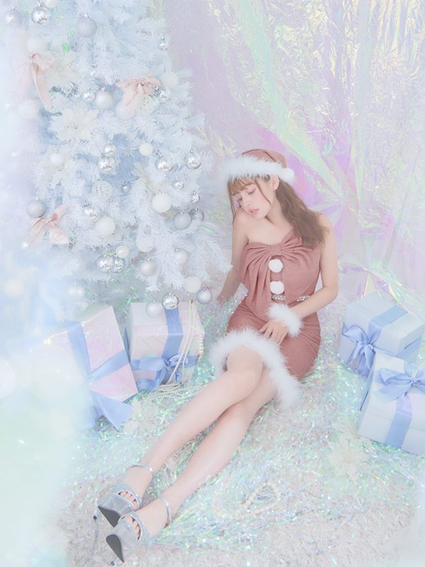 画像28: 即日発送!【サンタコス4点セット】【S-Lサイズ/1カラー】ワンショルダーリボンラメサンタコスプレ[OF04] (28)