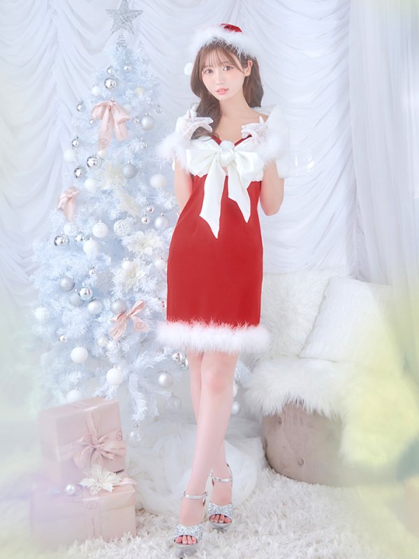 画像9: 【サンタSALE!!】【即日発送！】【サンタコス 5点セット】【S-Lサイズ/2カラー】サテンリボンファーサンタコスプレ[OF04] (9)