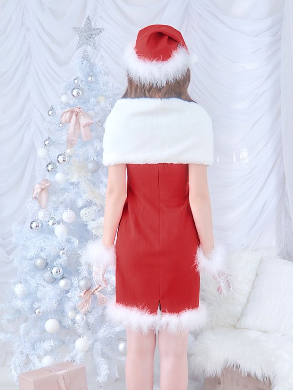 画像15: 【サンタSALE!!】【即日発送！】【サンタコス 5点セット】【S-Lサイズ/2カラー】サテンリボンファーサンタコスプレ[OF04] (15)