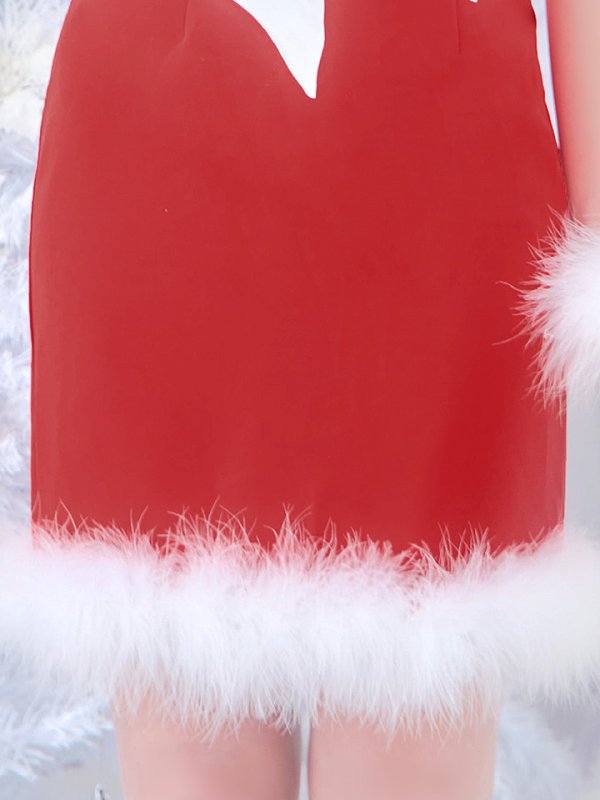 画像17: 【サンタSALE!!】【即日発送！】【サンタコス 5点セット】【S-Lサイズ/2カラー】サテンリボンファーサンタコスプレ[OF04] (17)