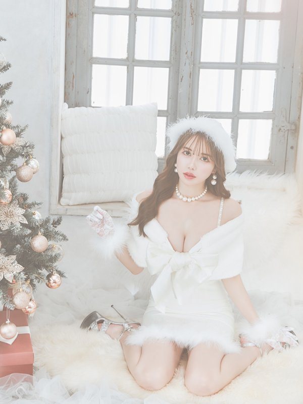 画像6: 【ノベルティ対象】【即日発送！】【サンタコス 5点セット】【S-Lサイズ/2カラー】サテンリボンファーサンタコスプレ[YMT] (6)