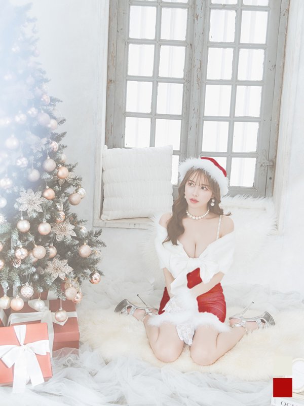 画像19: 【ノベルティ対象】【即日発送！】【サンタコス 5点セット】【S-Lサイズ/2カラー】サテンリボンファーサンタコスプレ[YMT] (19)