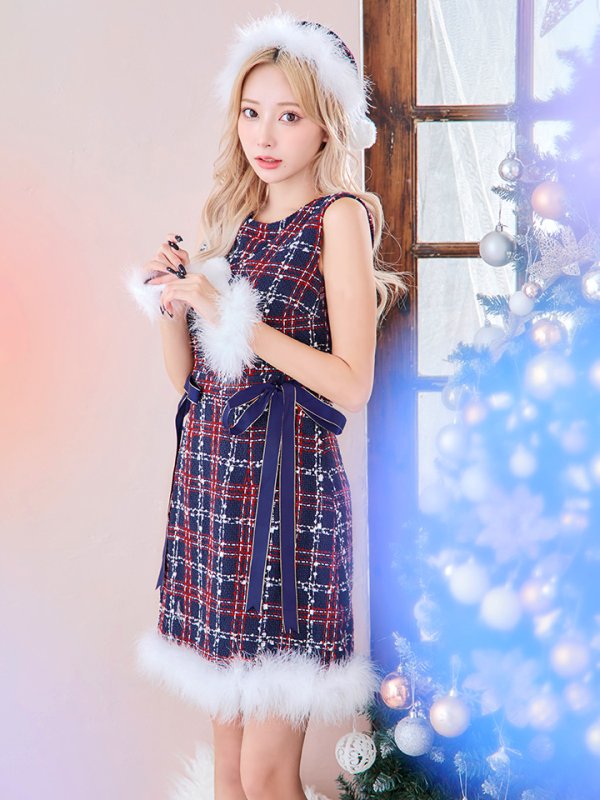 画像14: 【サンタセール！】【サンタコス 4点セット】【S-Lサイズ/2カラー】サイドリボンツイードサンタコスプレ[YMT] (14)