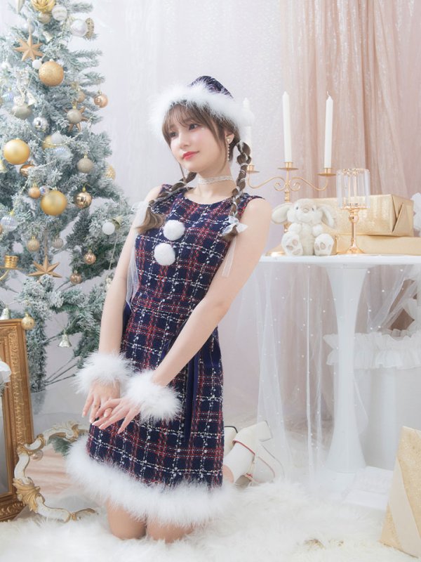 画像8: 【サンタSALE!!】【サンタコス 4点セット】【S-Lサイズ/2カラー】サイドリボンツイードサンタコスプレ[OF04] (8)