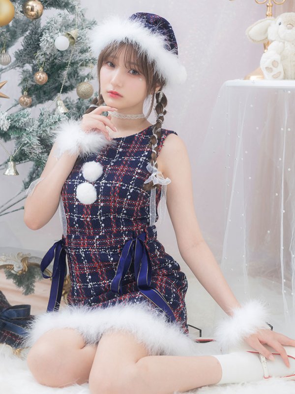 画像9: 【サンタSALE!!】【サンタコス 4点セット】【S-Lサイズ/2カラー】サイドリボンツイードサンタコスプレ[OF04] (9)