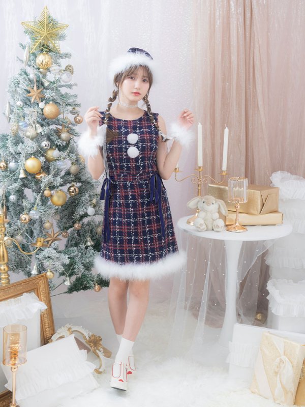 画像10: 【サンタSALE!!】【サンタコス 4点セット】【S-Lサイズ/2カラー】サイドリボンツイードサンタコスプレ[OF04] (10)