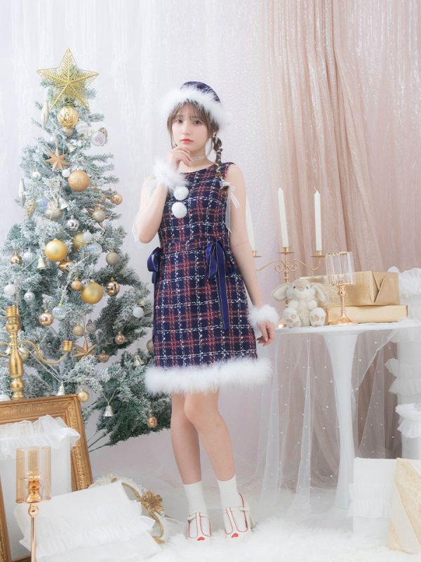 画像12: 【サンタSALE!!】【サンタコス 4点セット】【S-Lサイズ/2カラー】サイドリボンツイードサンタコスプレ[OF04] (12)