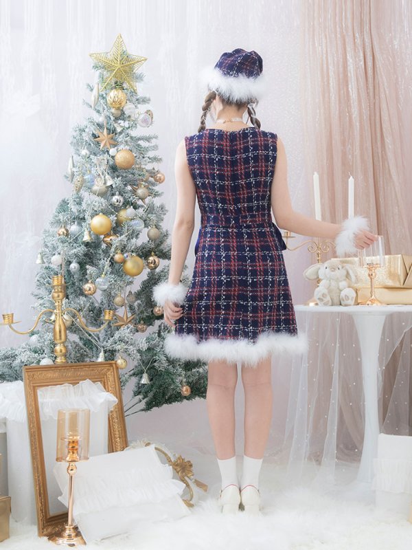 画像13: 【サンタSALE!!】【サンタコス 4点セット】【S-Lサイズ/2カラー】サイドリボンツイードサンタコスプレ[OF04] (13)