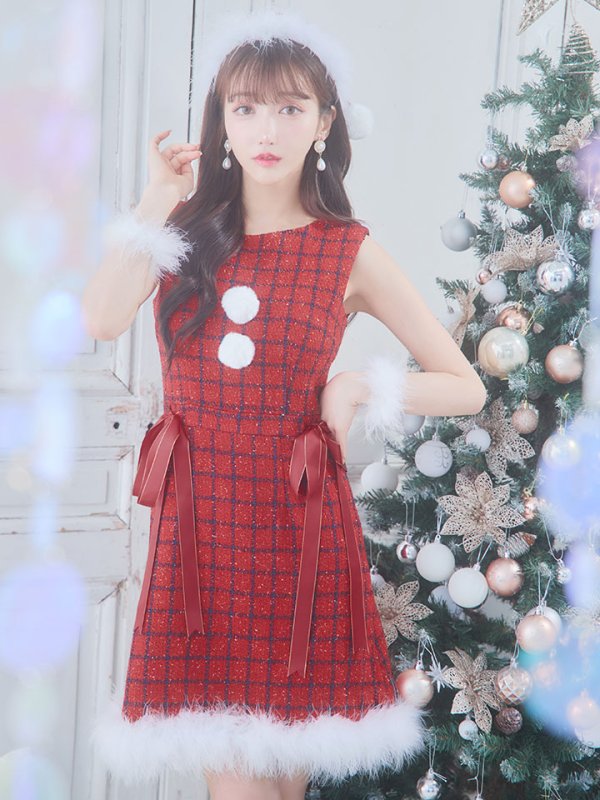 画像25: 【サンタセール！】【サンタコス 4点セット】【S-Lサイズ/2カラー】サイドリボンツイードサンタコスプレ[YMT] (25)