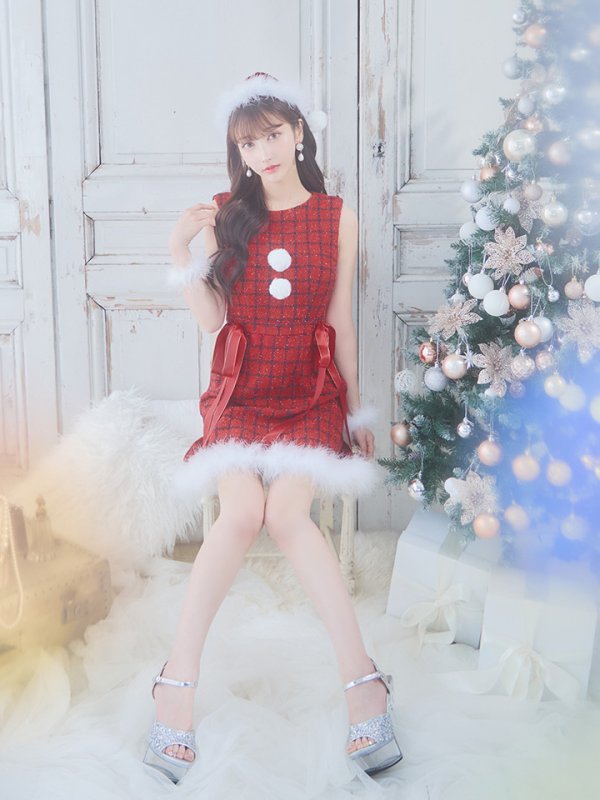 画像27: 【サンタセール！】【サンタコス 4点セット】【S-Lサイズ/2カラー】サイドリボンツイードサンタコスプレ[YMT] (27)