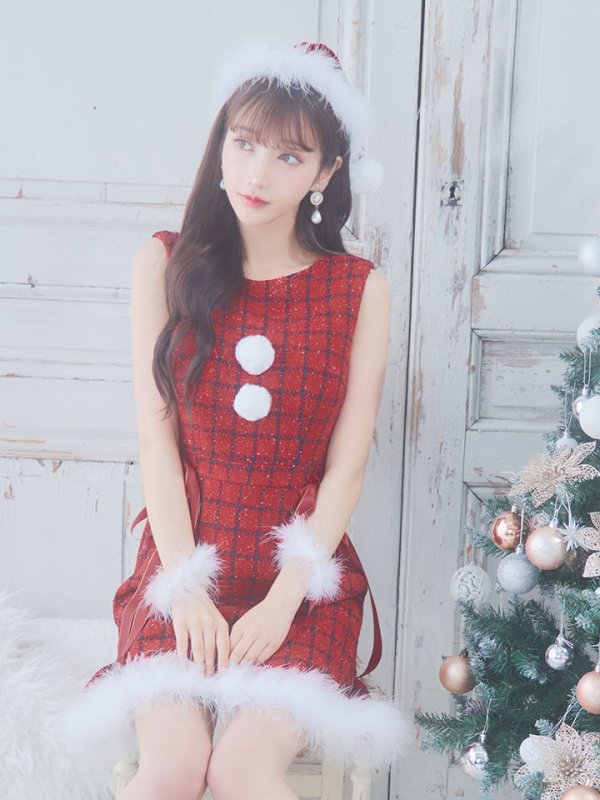 画像29: 【サンタセール！】【サンタコス 4点セット】【S-Lサイズ/2カラー】サイドリボンツイードサンタコスプレ[YMT] (29)