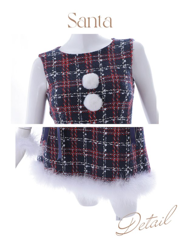 画像19: 【サンタセール！】【サンタコス 4点セット】【S-Lサイズ/2カラー】サイドリボンツイードサンタコスプレ[YMT] (19)