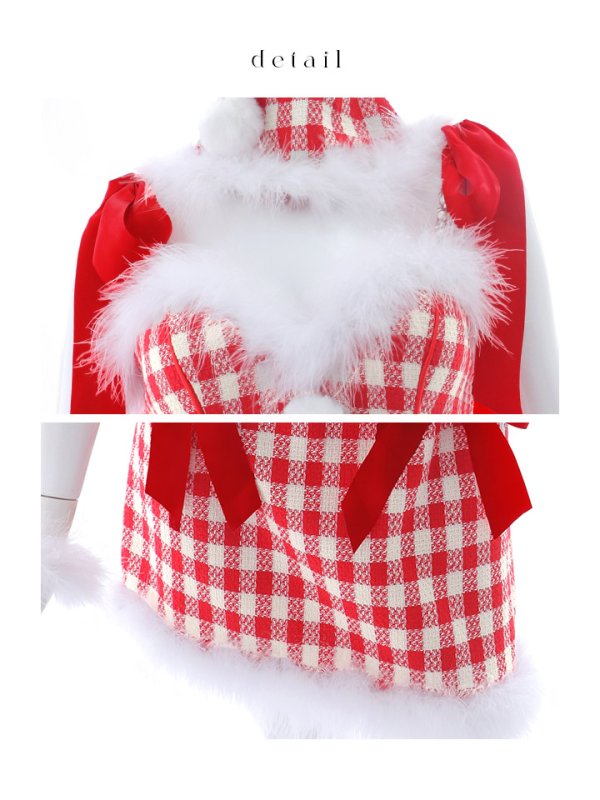 画像19: 【ノベルティ対象】【即日発送！】【サンタコス 6点セット】【XS-Lサイズ/1カラー】ショルダーリボン赤チェックタイトサンタ[YMT] (19)